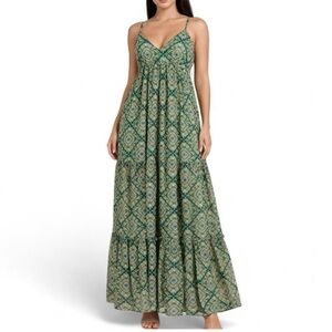 NWT Forever 21 Geometric Olive and Black Maxi Dress